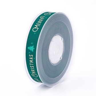 Kerstlint grosgrain groen merry christmas 15 mm breed