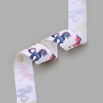 Grosgrain lint 25 mm wit unicorn