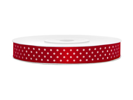 Satijn lint 12 mm rood met witte stippen