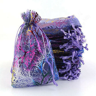 Organza zakjes lavendel met koraal print 7 x 9 cm