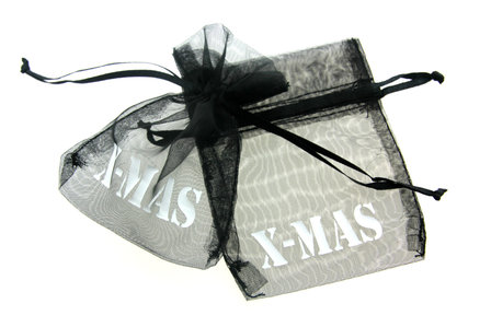 Organza zakjes zwart met wit x-mas