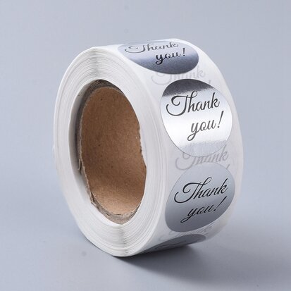 Sticker zilver metallic thank you 10 stuks