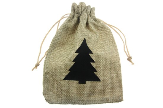 Jute zakjes 13 x 18 cm kerstboom zwart