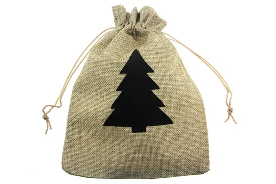 Jute zakjes 17 x 23 cm kerstboom zwart