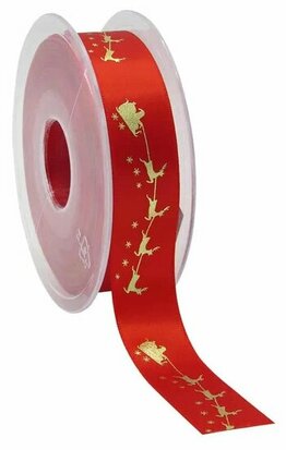 Satijn lint rendier en slee rood 23 mm breed 5 meter 