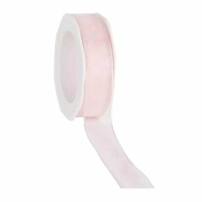 Organza lint licht roze met ijzerdraad 25 mm breed