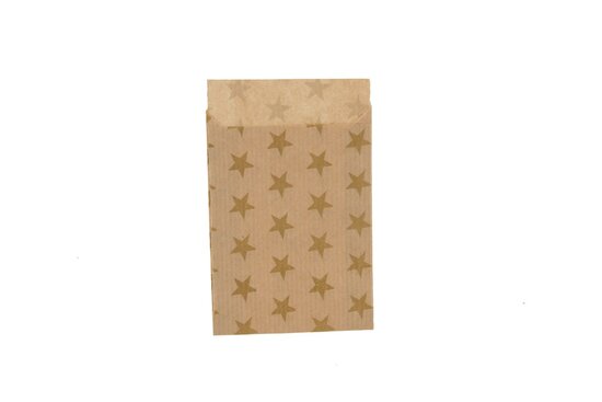 Kraft zakjes 7 x 9 cm met goud ster print 10 stuks