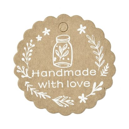 Kraft label rond geschulpt handmade with love