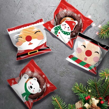 Cellofaan zakjes met plakstrip kerst mix