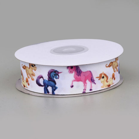 Grosgrain lint 25 mm wit unicorn