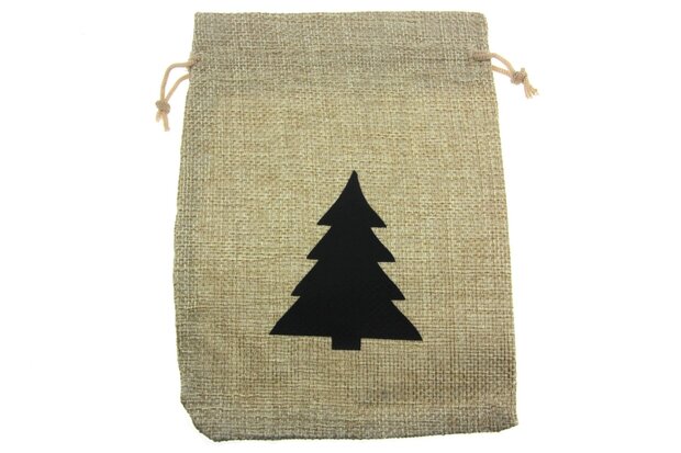 Jute zakjes 13 x 18 cm kerstboom zwart