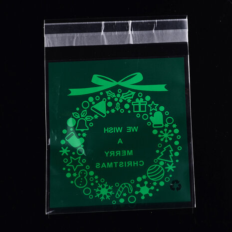 Cellofaan zakjes met plakstrip groen We wish a merry christmas 100 stuks